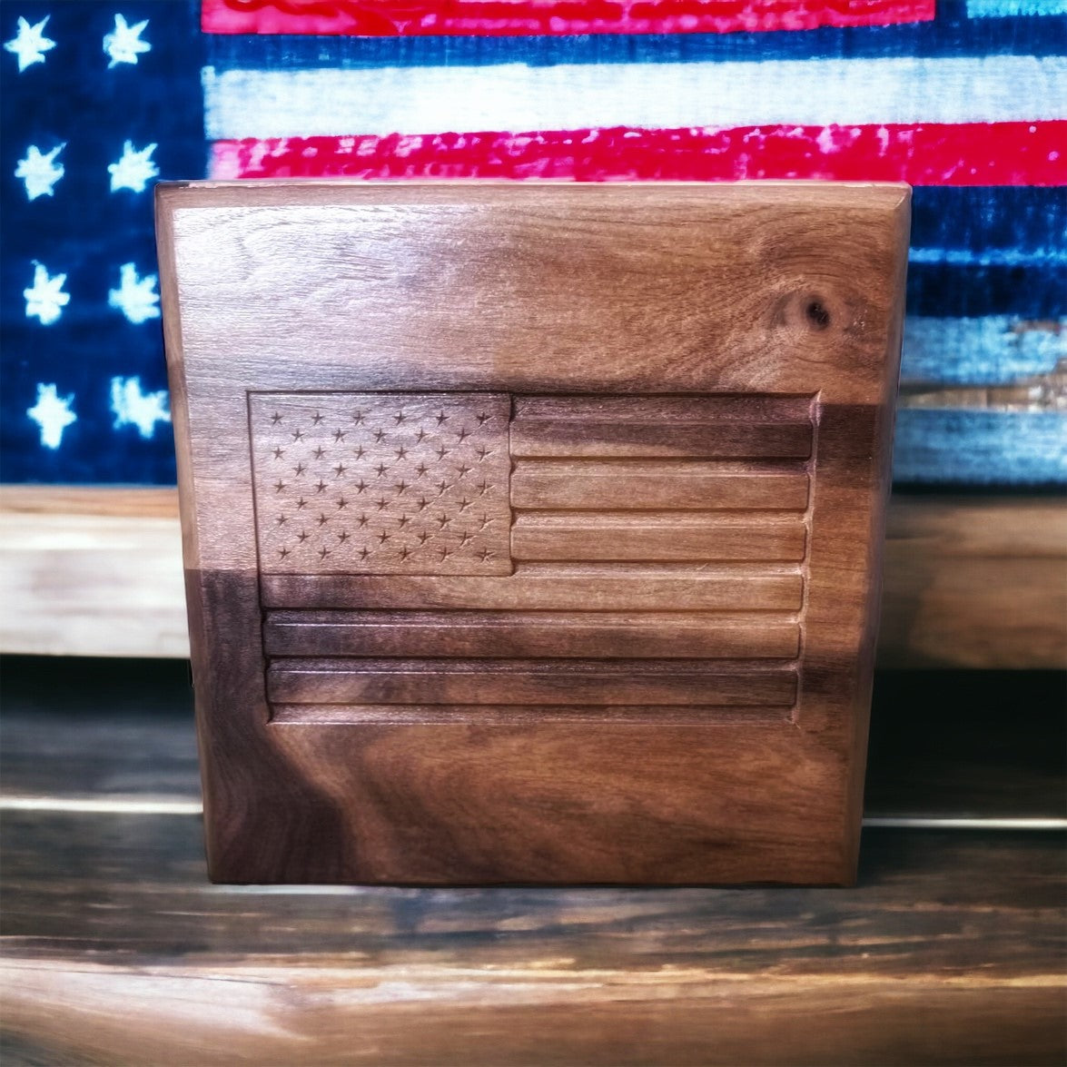 Wood American Flag Keepsake Box